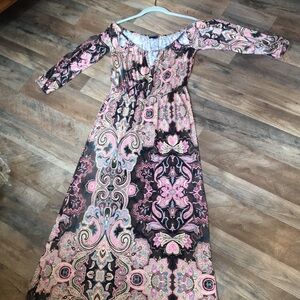 Venus Black Paisley Maxi Dress with Pink/ Cream Accents Size Small/Medium 4/6/8